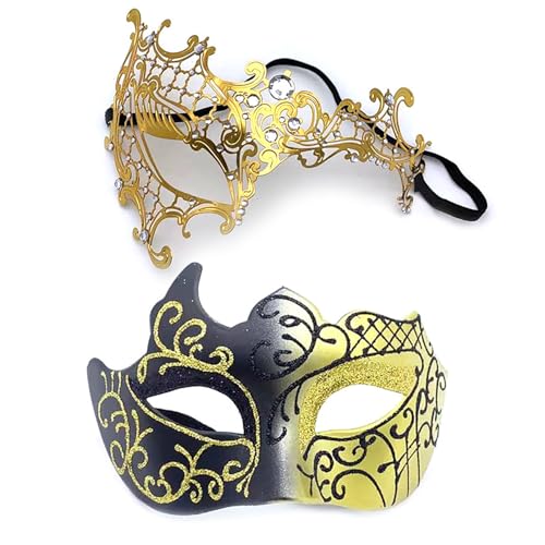 YIMINI 2 Stück Venezianische Maske, Venezianische Maskerade Maske, Ball Masquerade Mask, Maskerade Maske Venezianischen, Geeignet für Männer, Frauen, Tänze, Partys (N) von YIMINI