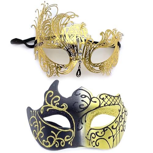 YIMINI 2 Stück Venezianische Maske, Venezianische Maskerade Maske, Ball Masquerade Mask, Maskerade Maske Venezianischen, Geeignet für Männer, Frauen, Tänze, Partys (O) von YIMINI