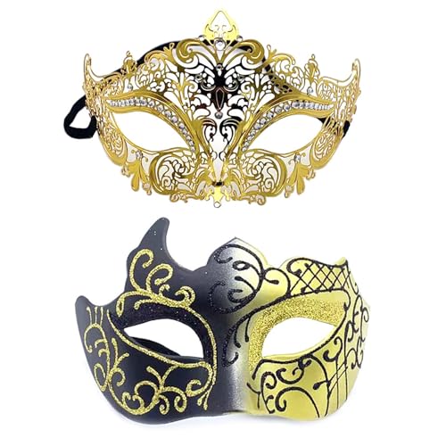 YIMINI 2 Stück Venezianische Maske, Venezianische Maskerade Maske, Ball Masquerade Mask, Maskerade Maske Venezianischen, Geeignet für Männer, Frauen, Tänze, Partys (P) von YIMINI