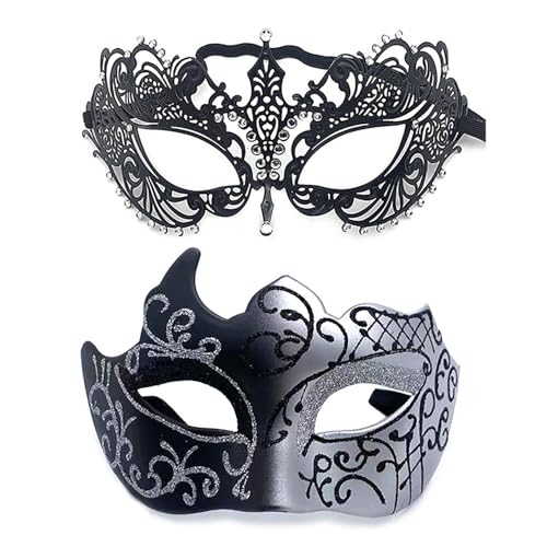 YIMINI 2 Stück Venezianische Maske, Venezianische Maskerade Maske, Ball Masquerade Mask, Maskerade Maske Venezianischen, Geeignet für Männer, Frauen, Tänze, Partys (Q) von YIMINI