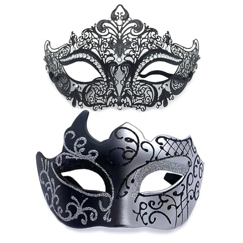 YIMINI 2 Stück Venezianische Maske, Venezianische Maskerade Maske, Ball Masquerade Mask, Maskerade Maske Venezianischen, Geeignet für Männer, Frauen, Tänze, Partys (R) von YIMINI