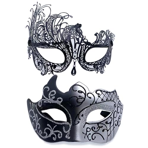 YIMINI 2 Stück Venezianische Maske, Venezianische Maskerade Maske, Ball Masquerade Mask, Maskerade Maske Venezianischen, Geeignet für Männer, Frauen, Tänze, Partys (S) von YIMINI