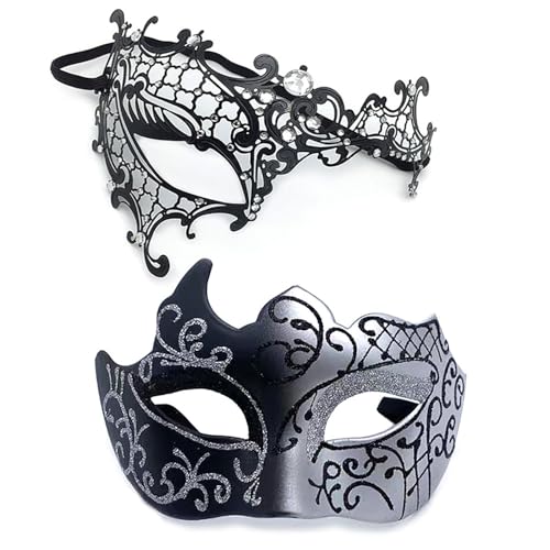 YIMINI 2 Stück Venezianische Maske, Venezianische Maskerade Maske, Ball Masquerade Mask, Maskerade Maske Venezianischen, Geeignet für Männer, Frauen, Tänze, Partys (T) von YIMINI