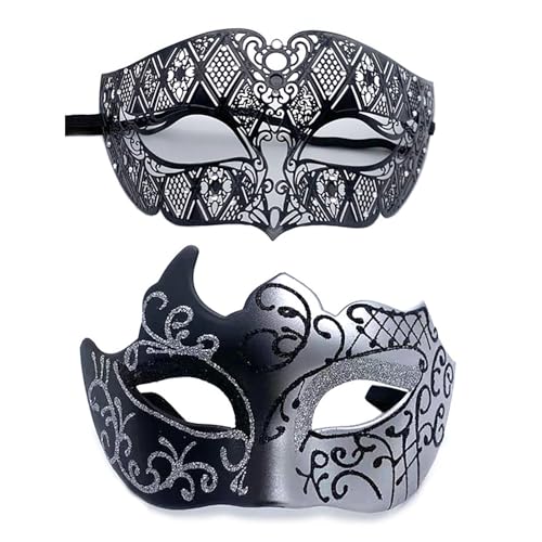 YIMINI 2 Stück Venezianische Maske, Venezianische Maskerade Maske, Ball Masquerade Mask, Maskerade Maske Venezianischen, Geeignet für Männer, Frauen, Tänze, Partys (U) von YIMINI