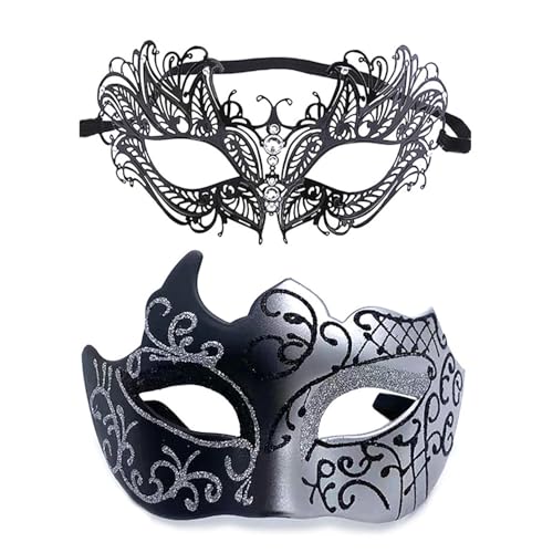 YIMINI 2 Stück Venezianische Maske, Venezianische Maskerade Maske, Ball Masquerade Mask, Maskerade Maske Venezianischen, Geeignet für Männer, Frauen, Tänze, Partys (W) von YIMINI