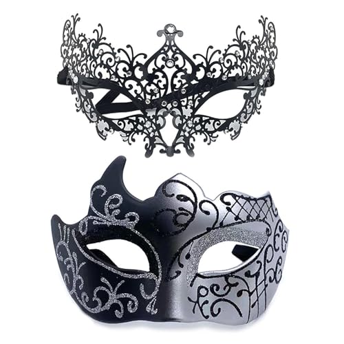 YIMINI 2 Stück Venezianische Maske, Venezianische Maskerade Maske, Ball Masquerade Mask, Maskerade Maske Venezianischen, Geeignet für Männer, Frauen, Tänze, Partys (X) von YIMINI