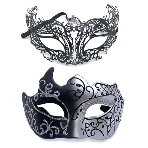 YIMINI 2 Stück Venezianische Maske, Venezianische Maskerade Maske, Ball Masquerade Mask, Maskerade Maske Venezianischen, Geeignet für Männer, Frauen, Tänze, Partys (Y) von YIMINI