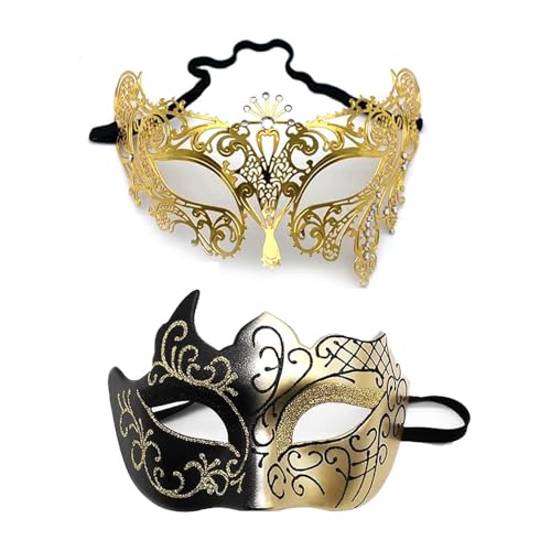 YIMINI 2 Stück Venezianische Maske, Venezianische Maskerade Maske, Ball Masquerade Mask, Maskerade Maske Venezianischen, Geeignet für Männer, Frauen, Tänze, Partys (A) von YIMINI