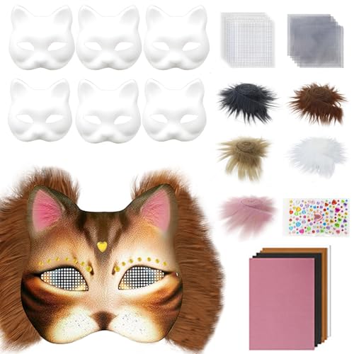 YIMINI 6 Stück Katzenmasken Zum Bemalen, Masken Basteln, Katzenmasken Zu Malen Filz, Katzen Maske, Maske Kunsthandwerk Kit, Therian Mask, Für Halloween, Party, Maskerade, Cosplay (B, 30) von YIMINI