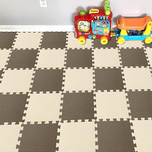 YIMINYUER Kinderspielteppich Spielmatte Puzzleteppich Schaumstoffmatte schadstofffrei für Baby Puzzleteppich Steckmatte Spielteppich Krabbelmatte Turnmatte Braun Beige R06R10G301025 von YIMINYUER