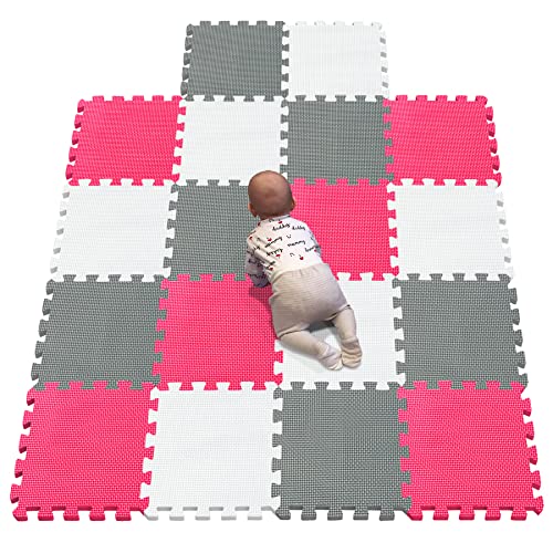 YIMINYUER Puzzlematte Kinderspielteppich Spielmatte Spielteppich Schaumstoffmatte Kinderteppich Schutzmatten Bodenschutzmatten Unterlegmatten Fitnessmatt Weiß Rot Grau R01R09R12G301018 von YIMINYUER