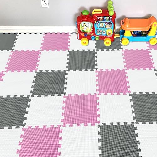 YIMINYUER Puzzlematte für Babys und Kinder, Spielteppich Spielmatte Lernteppich Kinderspielteppich Schaumstoffmatte Matte bunt Weiß Rosa Grau R01R03R12G301025 von YIMINYUER