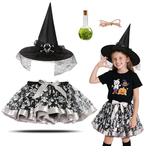 YIMOJOY 4er Hexenkostüm Mädchen Set - Halloween Hexen Kostüm Kinder Tutu Rock mit Hut Hexen & Zaubertrank Flasche,3-8 Jahre Hexenkostüm Kinder Halloween Kostüm Mädchen Hexenkleid Witch Costume YIMOJOY 4er Hexenkostüm Mädchen Set - Halloween Hexen Kostüm Kinder Tutu Rock mit Hut Hexen & Zaubertrank Flasche,3-8 Jahre Hexenkostüm Kinder Halloween Kostüm Mädchen Hexenkleid Witch Costume von YIMOJOY