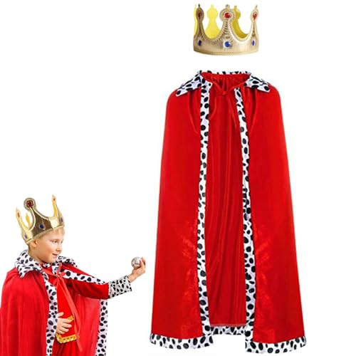 YIMOJOY König Kostüm Kinder Umhang 90CM/130CM/150CM König Umhang Königsmantel mit Krone,Prinz Kostüm für Prinzenparty,Halloween Cosplay Karneval(130CM) von YIMOJOY