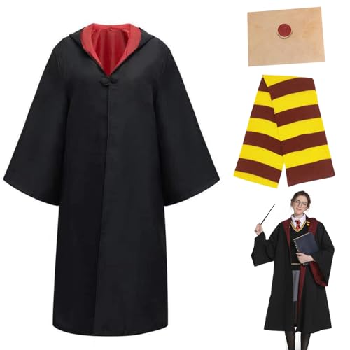 YIMOJOY Unisex Magier Robe Cosplay Umhang Kinder Hogrewarts Magier Umhang Robe mit Schal,Zulassungsbescheid Herimine Potter Hogrewarts Kostüm für Karneval Halloween Cosplay(135CM) von YIMOJOY