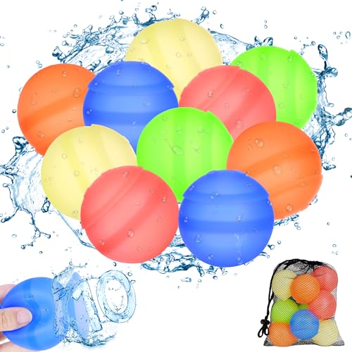 Wasserbomben Wiederverwendbar Silikon, 10 Stück Wasserbomben Selbstschließend Wasserspielzeug Badewannenspielzeug für Kinder, Wasserballons für Party Wasserschlacht, Sommerfeste, Spiele im Freien von YINAKTIT