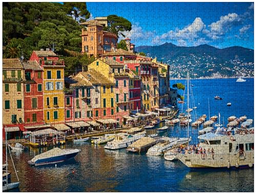 Puzzle 1000 Teile für Erwachsene Portofino in Italien Mediterranes Dorf Premium Holz perfekte ineinandergreifende klare Druck von YINGJIEKISSU