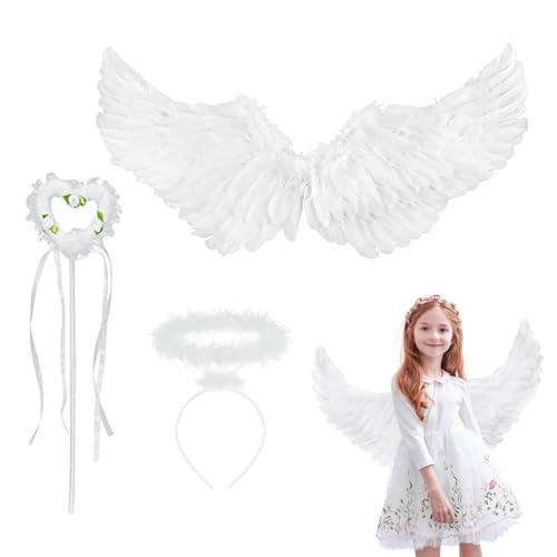 YINZZTRY Engel Flügel, 30 * 60 cm Federflügel Engel,Weiß Engelsflügel Party Kostüm, Weiß Engelsflügel Party Kostüm, mit Heiligenschein, Angel Wings Cosplay Zubehör von YINZZTRY