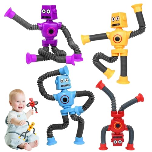 YINZZTRY Teleskop Saugnapf Roboter Spielzeug, Roboter Pop Röhren Spielzeug, Stretchrohr Roboter Stressabbau Spielzeug, Roboter Pop Tubes, Pädagogisches Stress Spielzeug für Kinder, 4 Stück von YINZZTRY