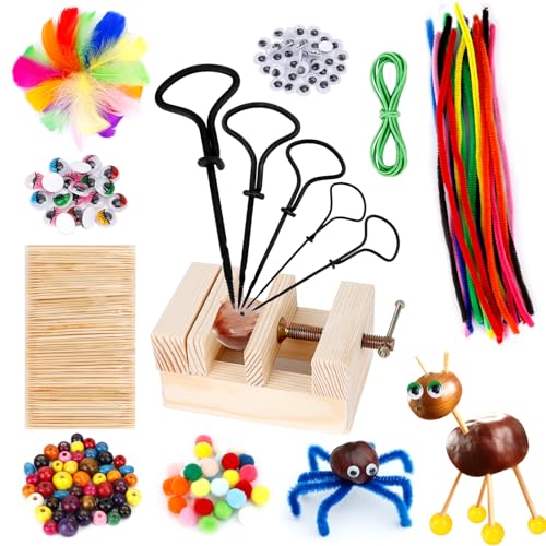 Kastanienbohrer Set 278PCS Kastanien Bastelset Kinder, Kastanienset zum Basteln mit Halter, Herbst Kastanienmännchen DIY Set mit DIY Bastel Zubehör für Kinder Deko Geschenk von JABNOW