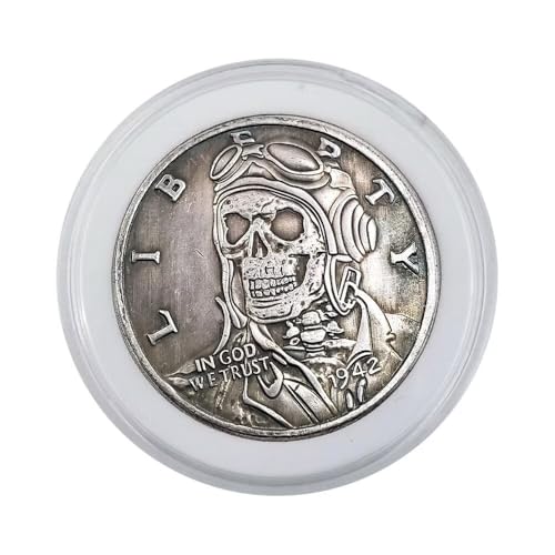 1942 USA Peace Coin with Display Case Goddess Liberty Punk Skull Retro HOBO Art Coin Souvenir Replica for Collection Party Gifts von YIQILAFADA