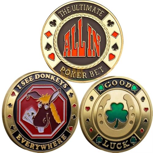 3pc Poker Card Guard Coin Table Games Poker - Good Luck, Donkeys, All in Poker Guard Coin von YIQILAFADA