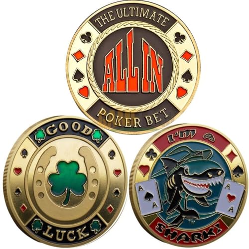 3pc Poker Card Guard Coin Table Games Poker - Good Luck, Shark, All in Poker Guard Coin von YIQILAFADA