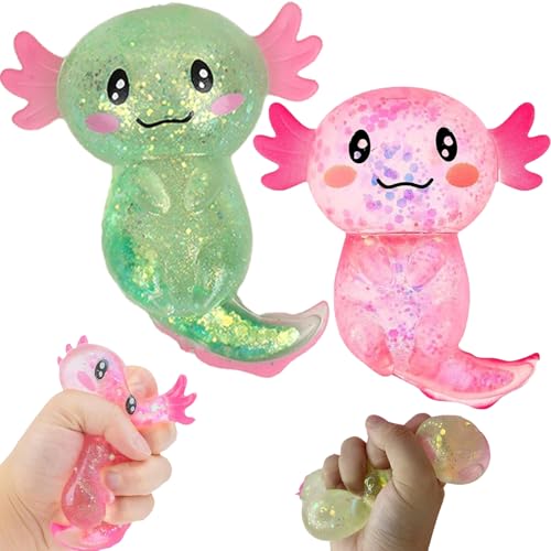 Axolotl Squeeze Toys, 2 Stück Axolotl Weicher Stressspielzeug, Glitzer Axolotle Squeeze Toys, Entspannte Axolotl Spielzeug, Stresszuckerball Axolotl Stretchy Toys, Axolotl Spielzeug für Kinder von YISKY