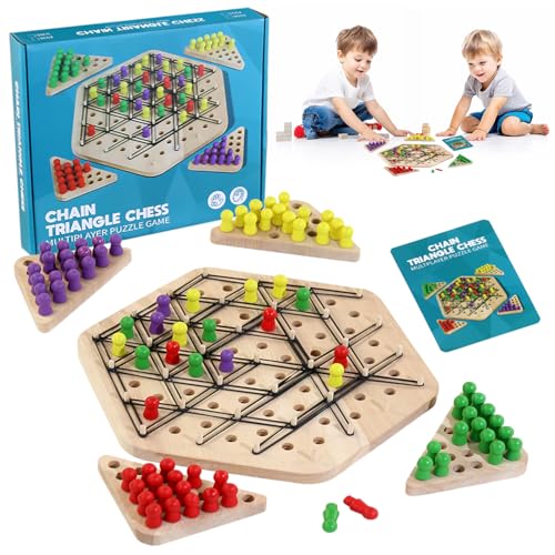 Kettendreieck Schachspiel, Dreiecksschach Brettspiel, Klassische Desktop Brettspiele, Triggle Spiel Gummibänder, Chain Triangle Chess Game, Holz Ketten Dreieck Schachspiel für 2-4 Personen von YISKY