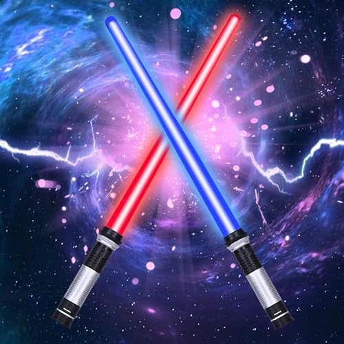 Duell Lichtschwerter, 2 Stück Star Wars Lichtschwert, Laserschwert Kinder, Lichtschwert Doppelklinge mit 3 Farben und Soundeffekten, 2 in 1 Duell Lichtschwert für Cosplay Spielzeug für Kinder Geschenk von YISKY