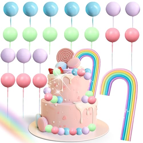 Makrone Regenbogenkugel Tortenaufleger Bunte Regenbogen Kuchen Topper Pastell Farbe Kugeln Cupcake Toppers für Geburtstag BabyDusche Hochzeit Party von YISKY