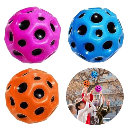 Sprünge Gummiball, 3 Stück Moon Ball, Space Ball Mini Bouncing Ball Toy, Bouncing Ball Bounce Ball, 7 cm Space Ball Moon Ball, Bounce-Loch-Ball, Spielzeug Planeten Hüpfbälle für Kinder im Freien (B) von YISKY