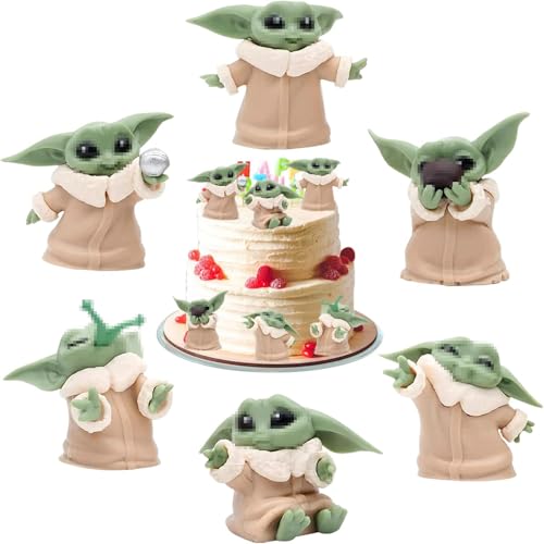 Yoda Minifiguren Set, 6 Stück Torte Topper, Cupcake Figuren, Yoda Deko Geburtstag, Star Wars Kuchen Dekoration, Yoda Puppendekoration, Kuchendeko, fur Mädchen, Junge von YISKY