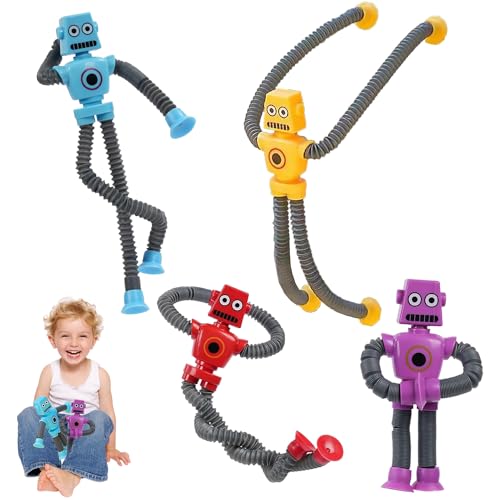 Teleskop Saugnapf Roboter Spielzeug, 4 Stück Roboter Saugnapf Spielzeug für Kinder, Roboter Stressabbau Spielzeug für Kinder, Roboter Pop Röhren Spielzeug, Gastgeschenke Für Jungen Und Mädchen von YISKY