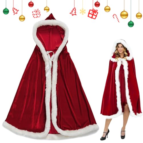 Weihnachten Santa Umhang mit Kapuze, 100 cm Rotes Cape Weihnachtsmann, Weihnachtsmantel Cape Damen, Weihnachten Santa Claus Umhang, Weihnachten Umhang Rot, für Weihnachten Kostüm Cosplay Party von YISKY