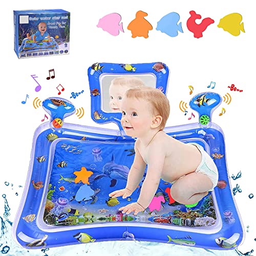 YISKY Baby Wassermatte, Aufblasbare Wassermatte, Baby Spielzeug Wassermatte mit Spiegel and Glocke, Babyspielzeug 3 6 9 Monate Baby Wassermatte, für das sensorische Entwicklungstraining von Babys von YISKY