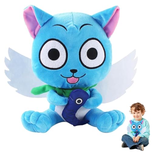 YISKY Fairy Tail Plüschtier, 26cm Fairy Tail Plüschpuppe, Fairys Tails Cat Doll, Fairy Tail Figur Plüsch, Fairy Tail Cartoon Plüsch, Happy Katze Plush, Fairy Tail Kuscheltier, für Jungen und Mädchen von YISKY