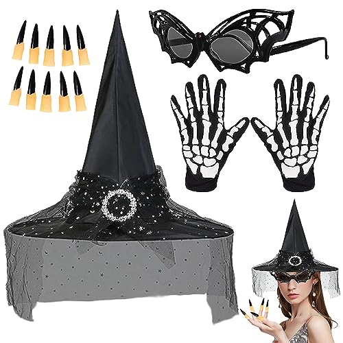 YISKY Halloween Schwarz Hexenhut, Halloween hexenhut für Erwachsene und Kinder, Hexe Breite Krempe Spitzhut, Partei Hexenhut, Halloween Hexe Partyhüte, Hexen Spitzmütze, für Halloween Cosplay Party von YISKY