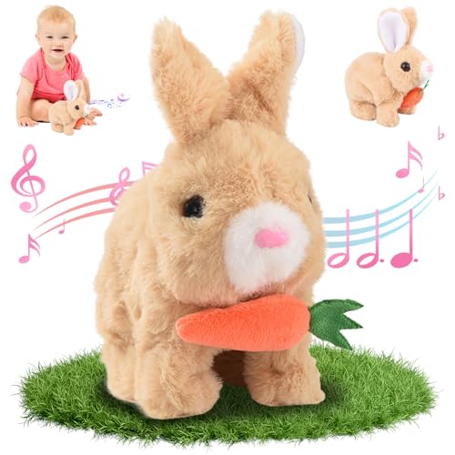 YISKY Interaktives Kaninchen Haustier, Osterhase Spielzeug, Hase Plüsch mit Sound, Hüpfendes Kaninchen Interaktives, Ostern Plüschhasenspielzeug, Ostergeschenke Für Kinder, Jungen, Mädchen von YISKY