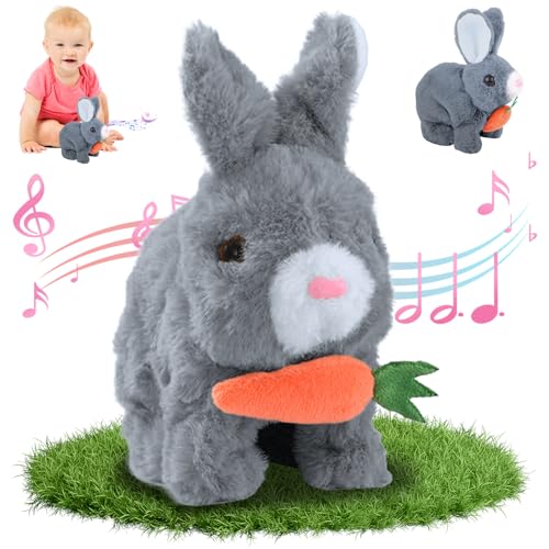 YISKY Interaktives Kaninchen Haustier, Osterhase Spielzeug, Hase Plüsch mit Sound, Hüpfendes Kaninchen Interaktives, Ostern Plüschhasenspielzeug, Ostergeschenke Für Kinder, Jungen, Mädchen von YISKY