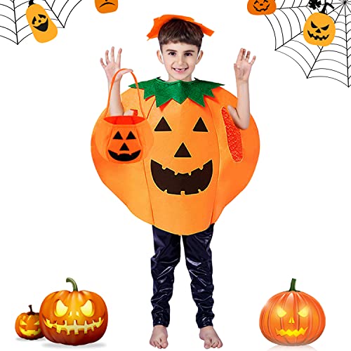 YISKY Kürbis-Kostüm Kinder Halloween, Kinder Kürbis Kostüm, Halloween Kürbis Cosplay Kostüm, Kürbiskostüm Halloween, Halloween Kürbis Kostüm mit Tasche + Hut, für Halloween Cosplay Party Kleidung von YISKY