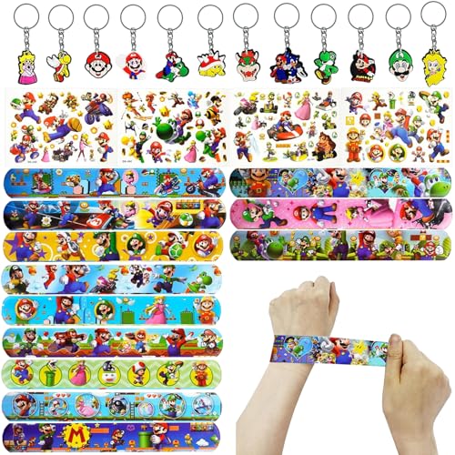 YISKY Mario Party Mitgebsel, Mario Gastgeschenke Set, Mario Kinder Slap Armband, Mario Party Kinder Slap Armband, Mario Kindergeburtstag Party Mitgebsel, Party Geschenk für Mädchen Jungen von YISKY