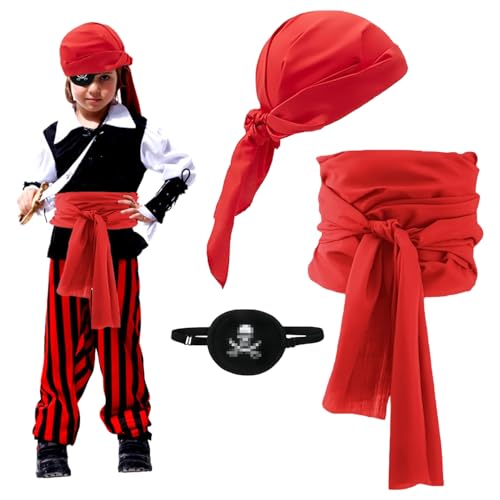 YISKY Roter Piraten Kopftuch, Piraten Schärpe, Piraten Accessoires Set, Haarband Piraten, Piraten Rollenspiel Set, Piraten Zubehör mit Schärpe, Stirnband, für Halloween Deko Piratenparty von YISKY