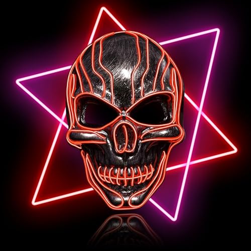 YISKY Halloween LED Mask, Led Licht Totenkopf Masken, Halloween Handgemacht Maske mit 3 Blitzmodi, The Purge Maske, LED Grusel Maske für Party Halloween Fasching Karneval Kostüm Cosplay Dekoration von YISKY