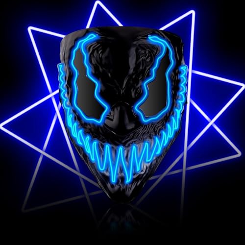 Halloween Led Maske, LED Maske Horror Beleuchtete, Leuchten Purge Maske, LED Purge Maske im Dunkeln Leuchtend, The Purge Maske, LED Grusel Maske für Halloween, Fasching & Karneval für Herren (Blau) von YISKY