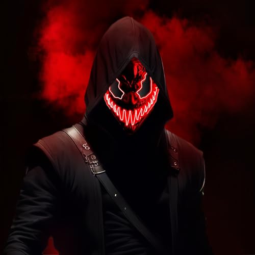 Halloween Led Maske, LED Maske Horror Beleuchtete, Leuchten Purge Maske, LED Purge Maske im Dunkeln Leuchtend, The Purge Maske, LED Grusel Maske für Halloween, Fasching & Karneval für Herren (Rot) von YISKY