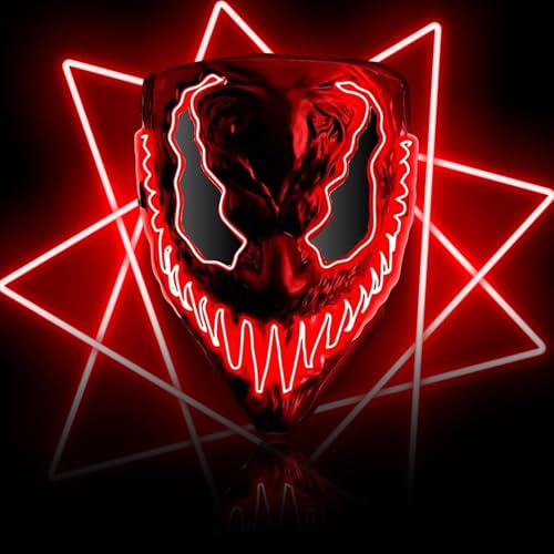 Halloween Led Maske, LED Maske Horror Beleuchtete, Leuchten Purge Maske, LED Purge Maske im Dunkeln Leuchtend, The Purge Maske, LED Grusel Maske für Halloween, Fasching & Karneval für Herren (Rot) von YISKY