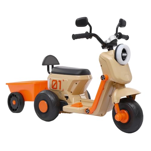 Elektro-Motorrad für Kinder Elektro Kindermotorrad mit 3 Rädern Elektro Kinderfahrzeug 3.23-4.83km/h bis 50kg für Kinder 2-6 Jahre alt(Keine Bleibatterie) (Beige) von YISSALE