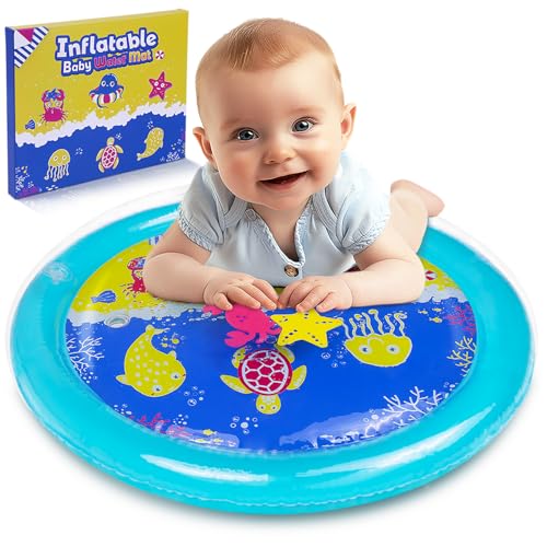 YISUMEI Tummy Time Wassermatte, Baby Wasserspielmatte Spielzeug, BPA-frei ab 0, 3, 6, oder 9 bis 24 Monate, Sensorische Montessori Spielmatte, Babyspielzeug Bauchlage, Strand Ozean(66 cm) von YISUMEI