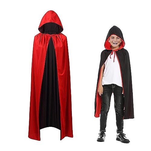 YITONGFU Halloween Umhang,vampirumhang mit kapuze，vampir kleidung.umhang schwarz rot doppelseitig Halloween umhang für kinder (90cm) von YITONGFU